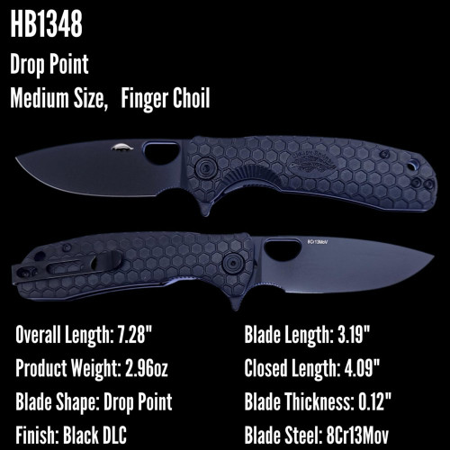HB Drop Point Blade BLK BLADE Knife Size: M - Black HB Drop Point Blade BLK BLADE Knife Size: M - Black
