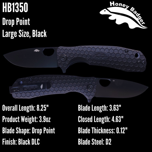 HB Drop Point D2-Steel Blade BLK BLADE Knife Size: L - Black