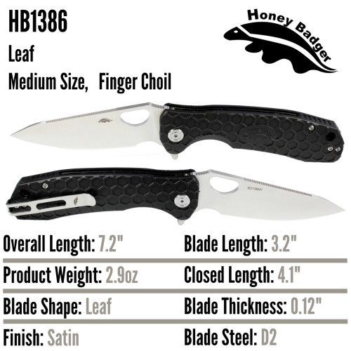 HB Leaf D2-Steel Blade Knife Size: M - Black