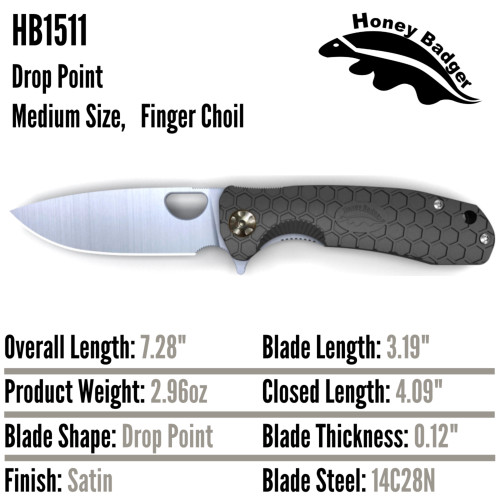 HB Drop Point 14C28N-Steel Blade Knife Size: M - Black