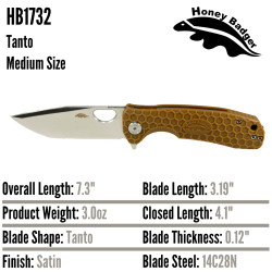 HB Tanto 14C28N-Steel Blade Knife Size: M - Tan