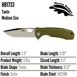 HB Tanto 14C28N-Steel Blade Knife Size: M - Green