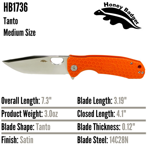 HB Tanto 14C28N-Steel Blade Knife Size: M - Orange